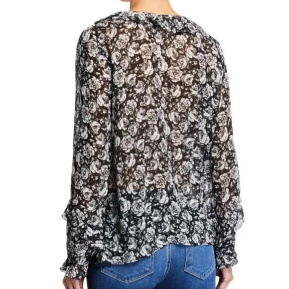 PAIGE 100% Silk Robin Blouse Black and White Floral Gardenia Designer - Small - Picture 2 of 5